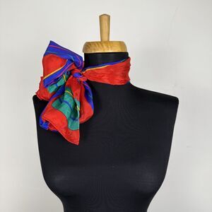 Vintage Striped 100% Silk Scarf – Bold Red Multicolor Japan